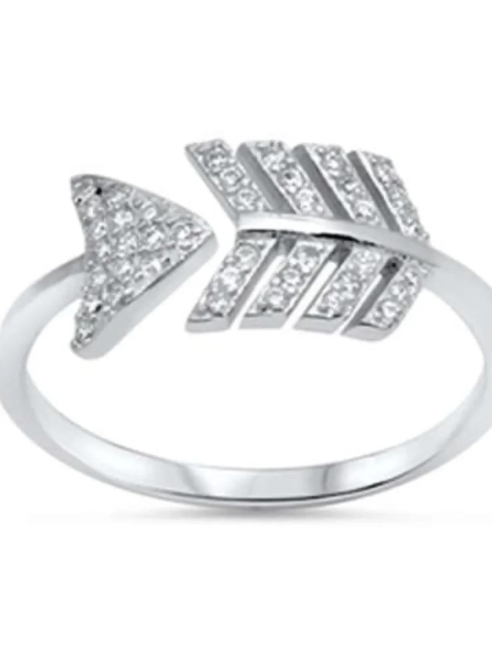 Womens Sterling Silver Zirconia Studded Arrow Ring Size 7